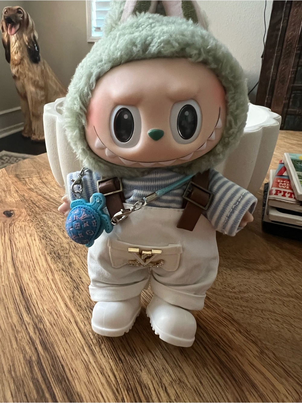 Labubu outfit -  L White Overalls and accessories DOLL NOT INCLUDED
